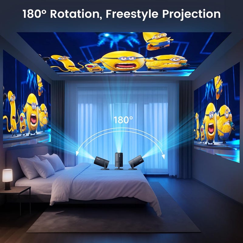 Tecaki Mini Portable Projector with WiFi and Bluetooth,Support Movie Projector 1080P HD,Auto Keystone Correction,180° Rotatable,Compatible with TV Stick, HDMI, USB, Smartphone, Laptop (Grey) - Image 4